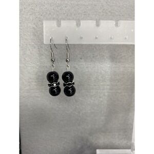 Handmade Black Short Dangle Bead‎ Earrings